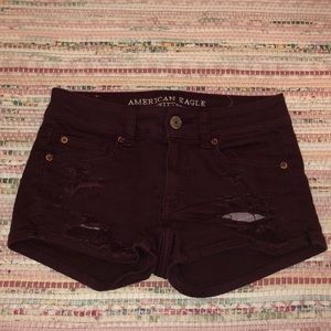 American Eagle red stretch jean shorts